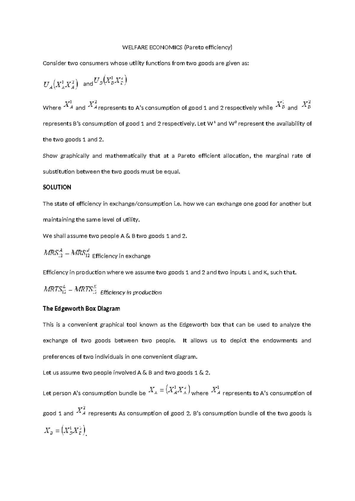 Welfare Economics- Pareto efficiency - WELFARE ECONOMICS (Pareto ...