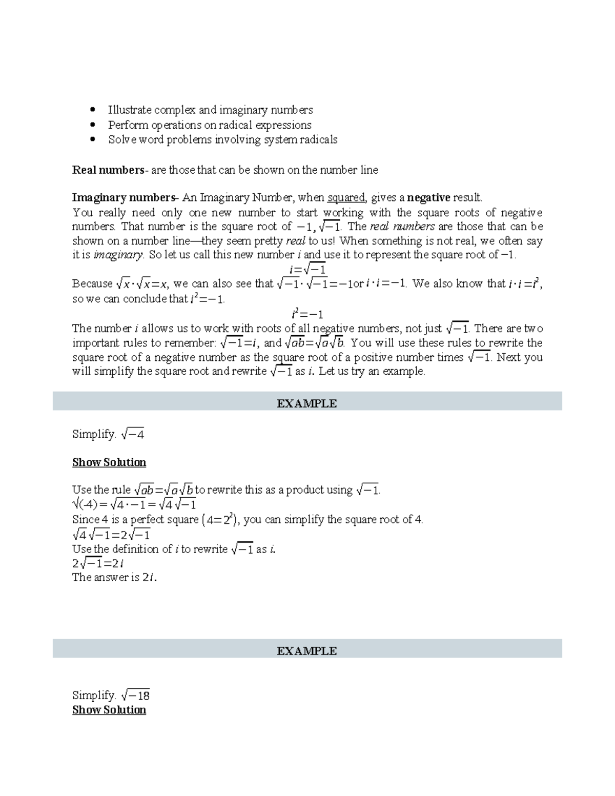 Imaginary and Complex numbers - Illustrate complex and imaginary ...