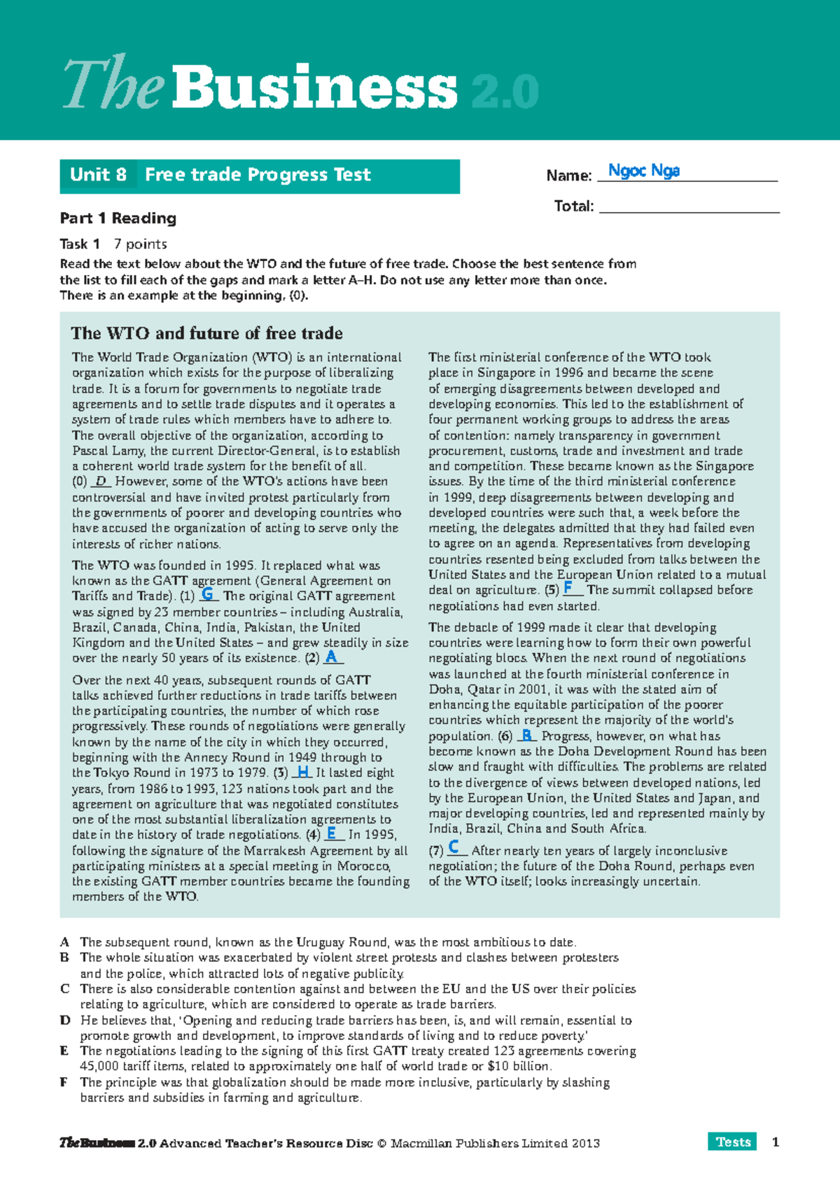 U8 Worksheet 1: WTO and the Future of Free Trade Analysis - Studocu