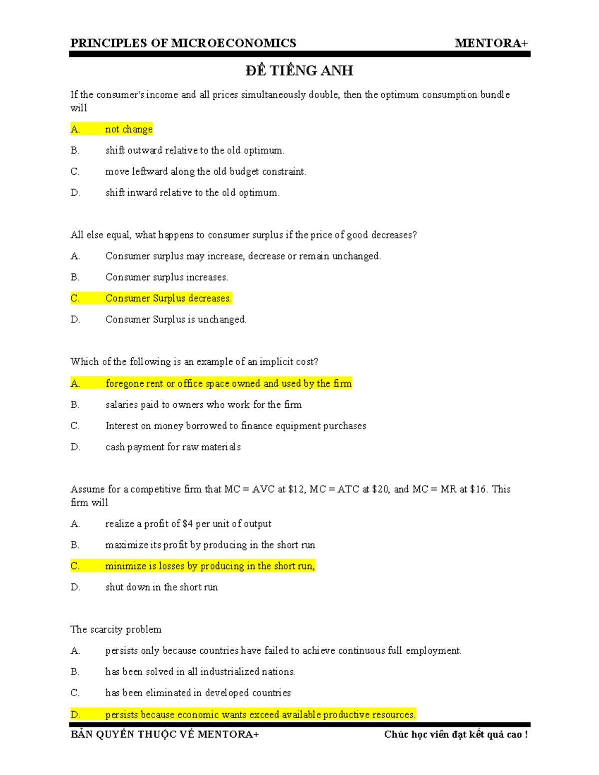 PRINCIPLES OF MICROECONOMICS FINAL EXAM REVIEW - Studocu
