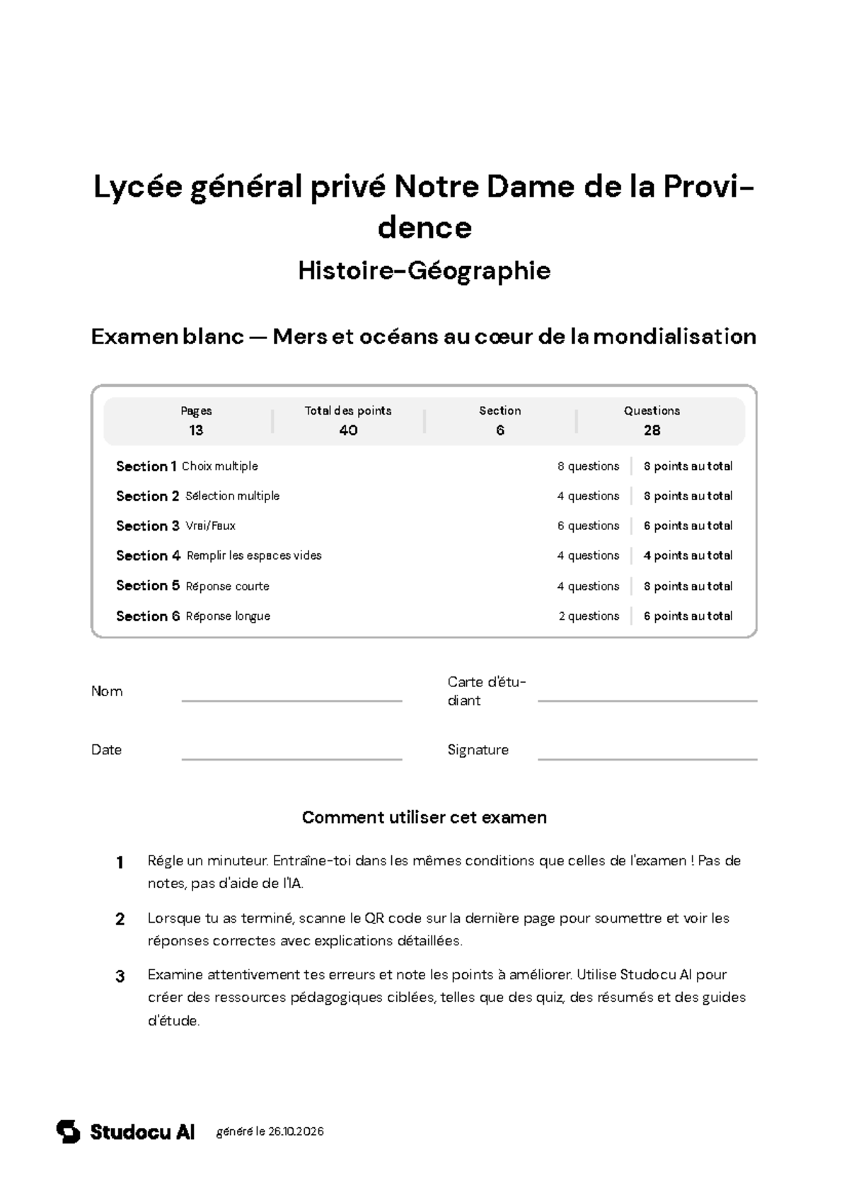 Examen blanc — Mers et océans au cœur de la mondialisation - Studocu