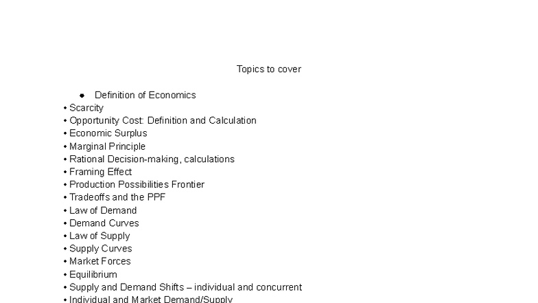 ECON 101 Midterm 1 Study Sheet: Key Concepts and Principles - Studocu