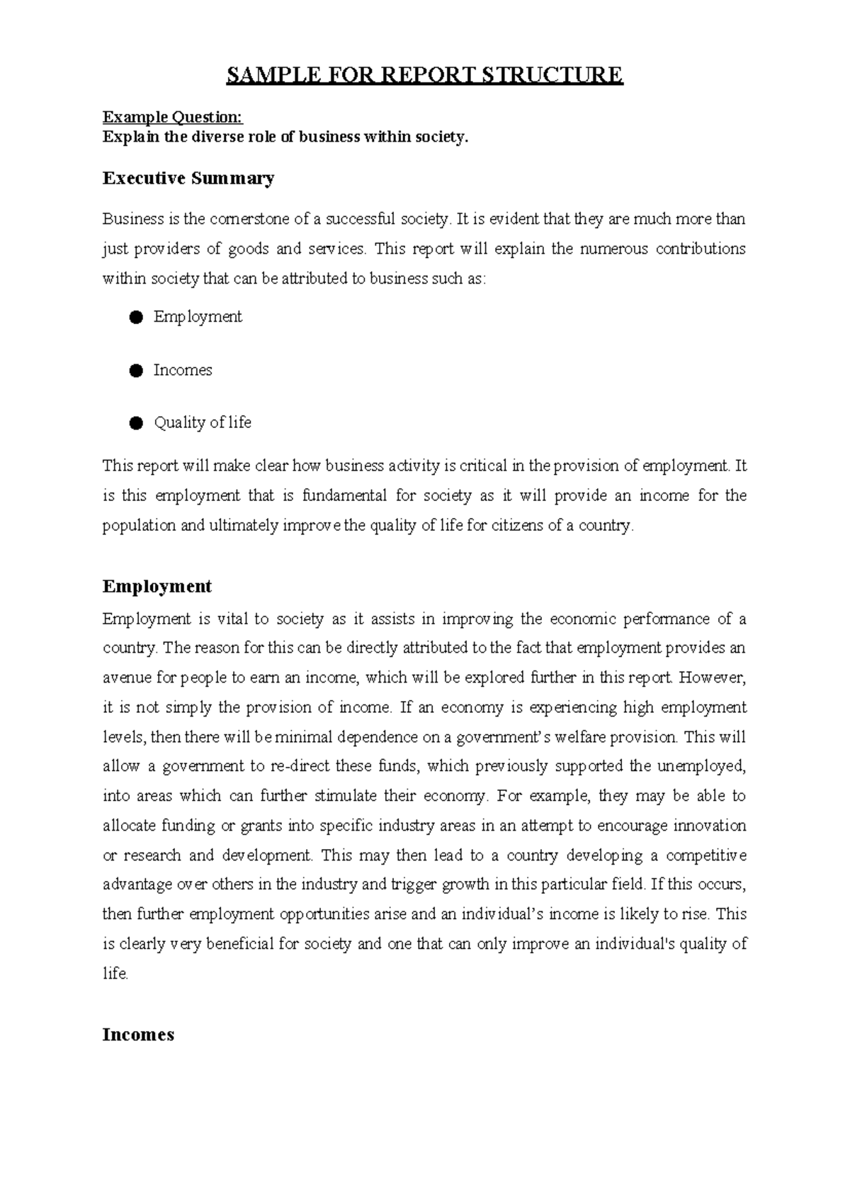 Sample FOR Report Structure - SAMPLE FOR REPORT STRUCTURE Example ...