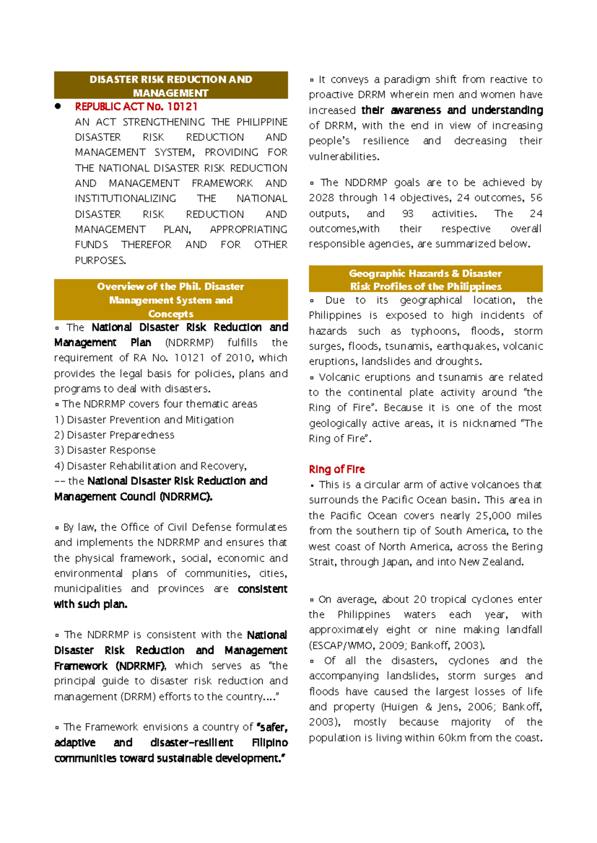 Disaster Risk Reduction and Management in the Philippines: RA 10121 ...
