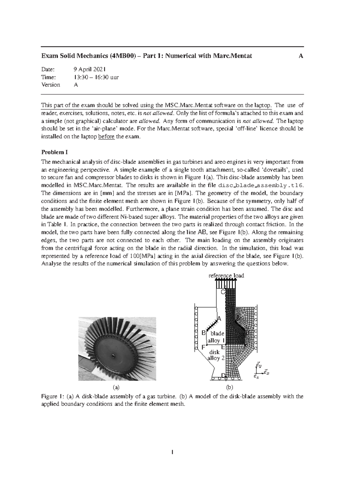 Exam Solid Mechanics (4MB00) - April 2021: Numerical & Analytical Parts ...
