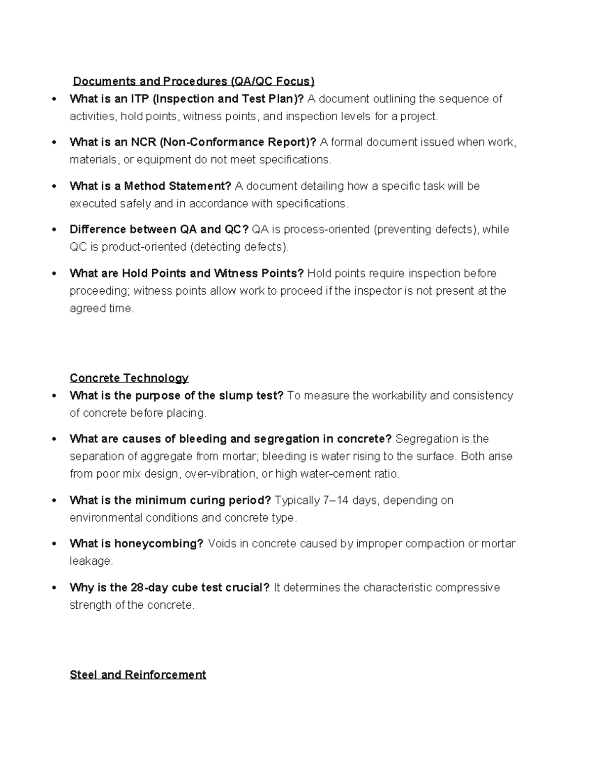 QC - Civil: ITP, NCR, Method Statements & Concrete Testing Insights ...