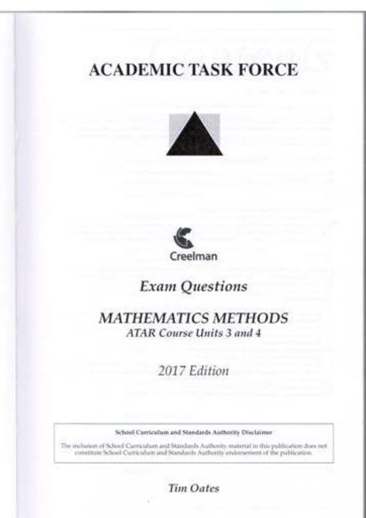 Creelman Exam Questions: Mathematics Methods ATAR Units 3 & 4 (2017 ...