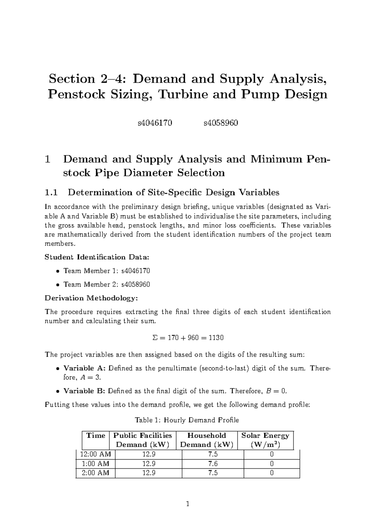 Demand and Supply Analysis & Penstock Design for MIET1076 - Studocu