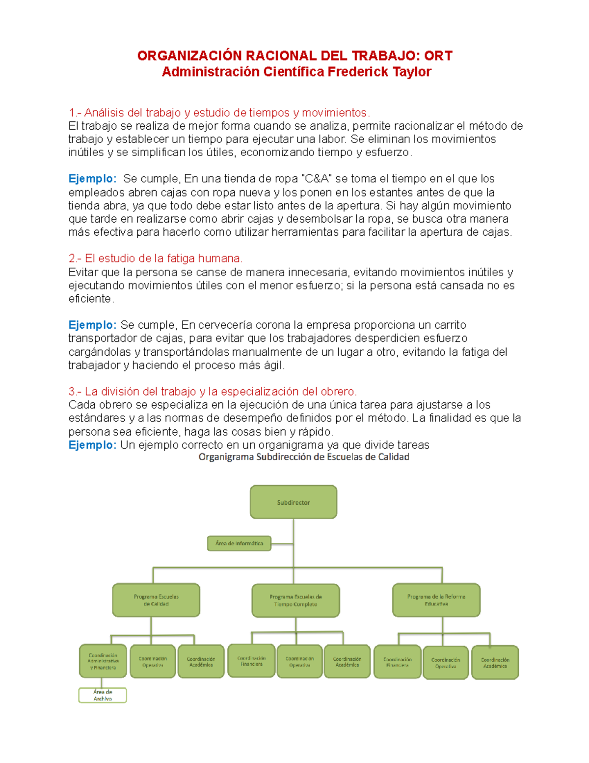 Trabajo OrganizaciÓn Racional DEL Trabajo Administración Científica ...