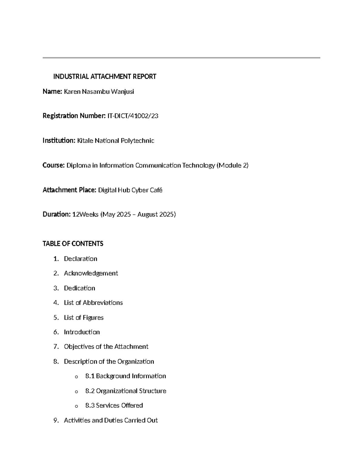 Industrial Attachment Report - Diploma in ICT (Module 2) - Studocu