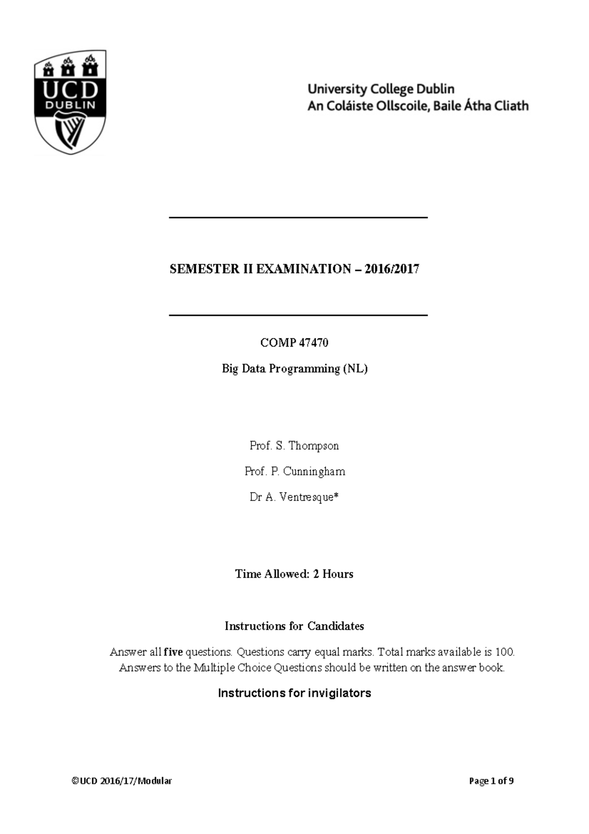80113 COMP47470 - Semester II Exam 2016: Big Data Programming Topics ...
