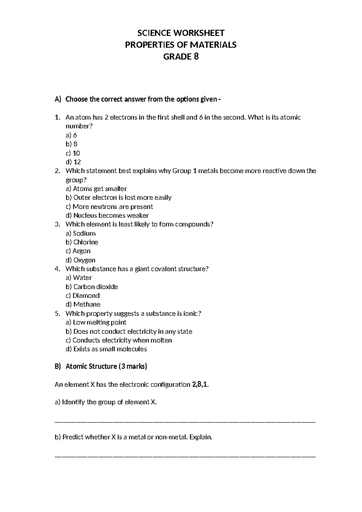 Ch.2 WS - Properties of Materials for Grade 8 Science - Studocu