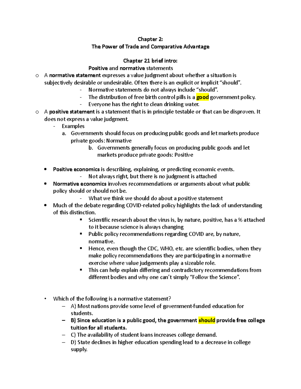 Chapter 2: The Power of Trade and Comparative Advantage Insights - Studocu