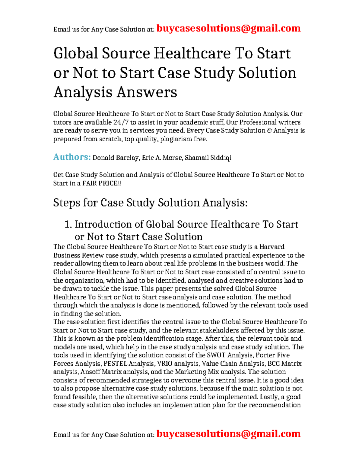 Global Source Healthcare Case Study Solution: To Start or Not? - Studocu
