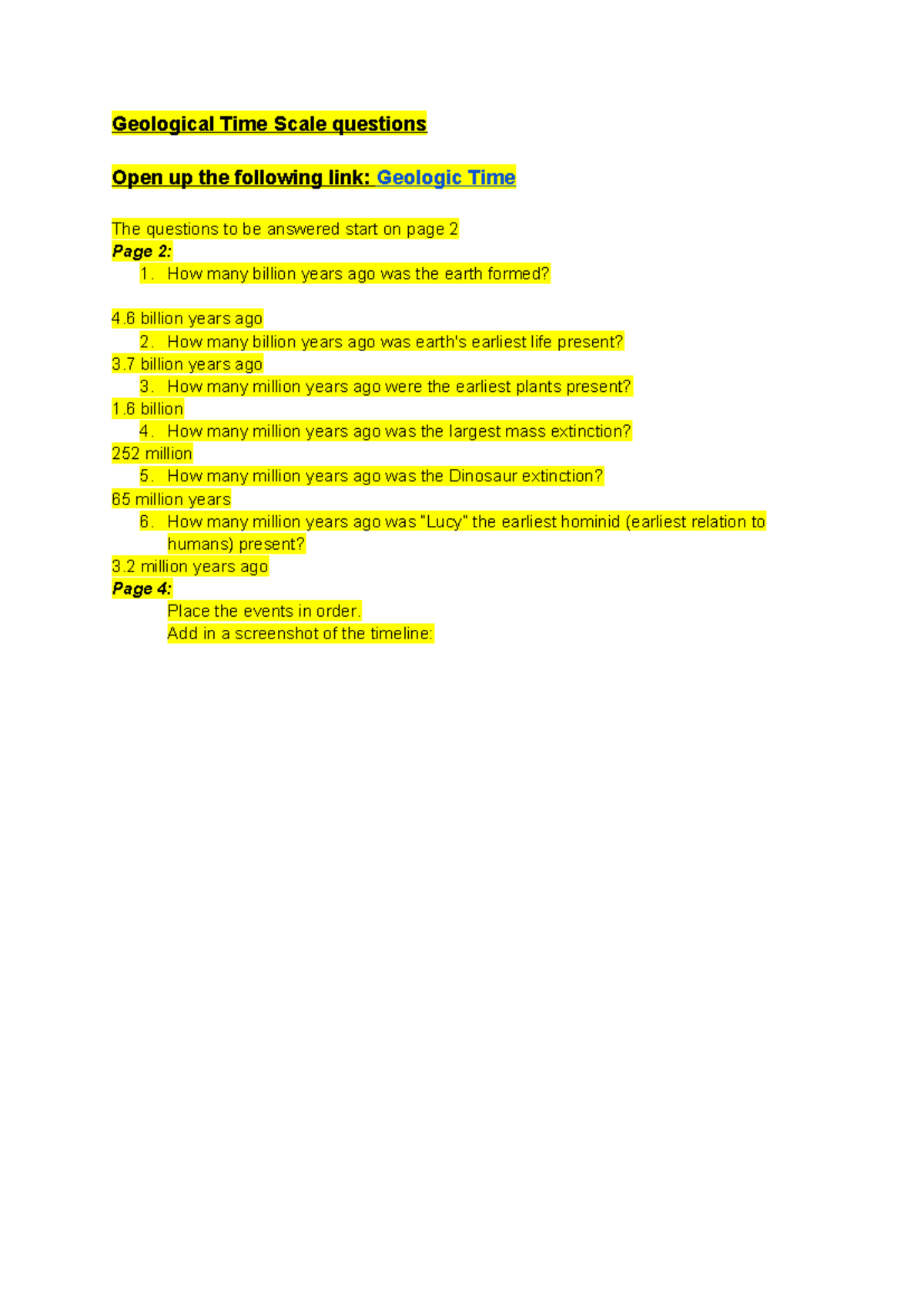 Geological Time Scale Quiz Questions and Answers (GEO 101) - Studocu