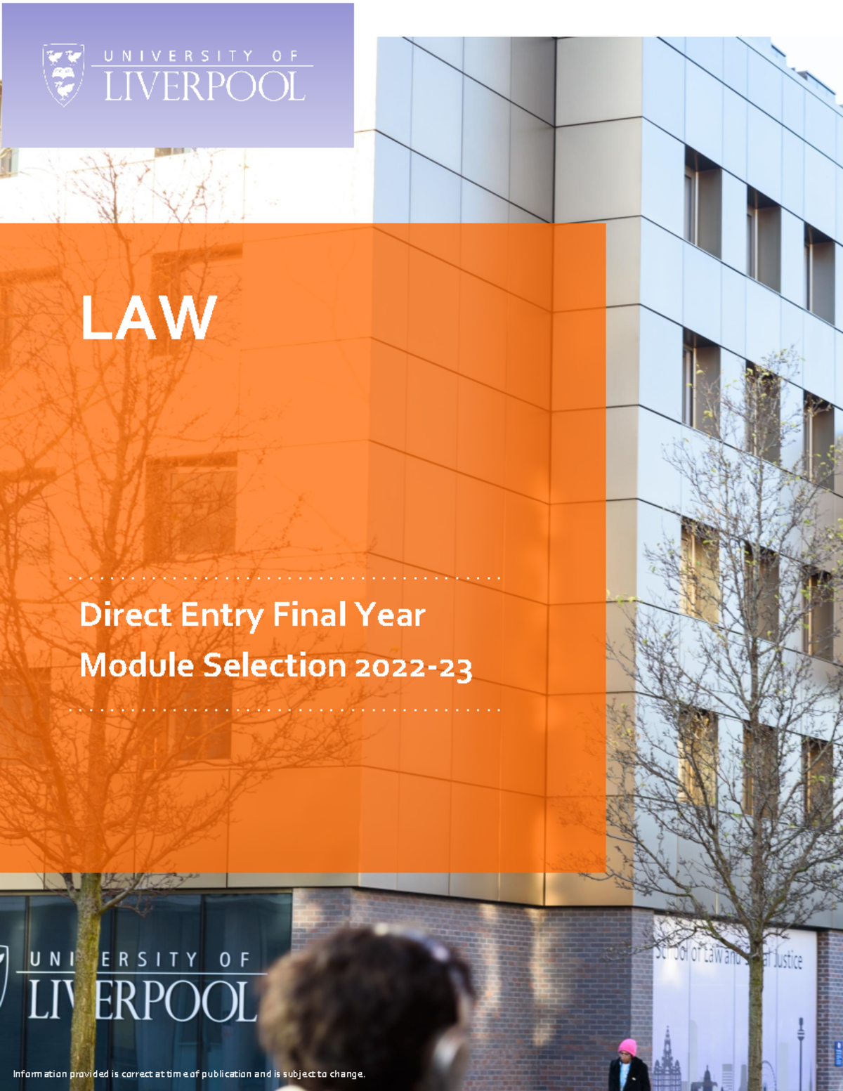 LAW Direct Entry Final Year Module Selection Guide 2022-23 - Studocu