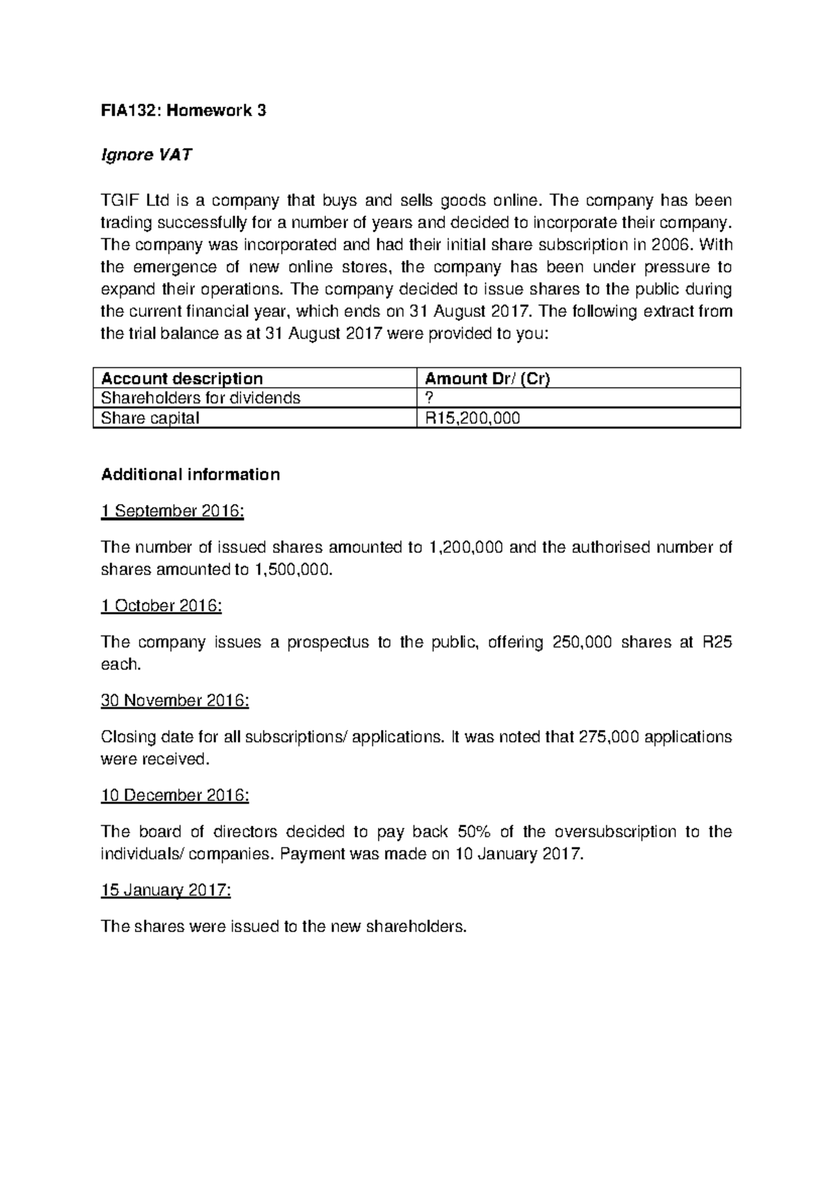 HW3 Companies Homework Practice For Fia132 FIA132 Homework 3