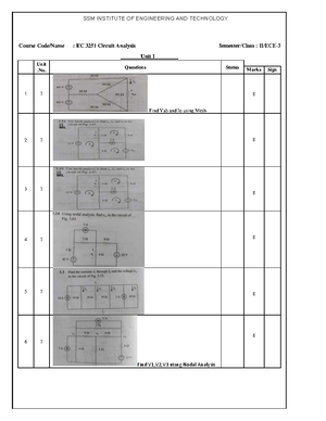 CA Model Set 3: EC Analysis Questions & Solutions for I Year ECE - Studocu