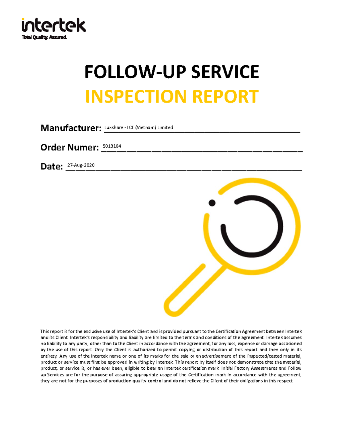 5013184 INSP 20Q3 Aug 27 2020 P1 - FOLLOW‐UP SERVICE INSPECTION REPORT ...