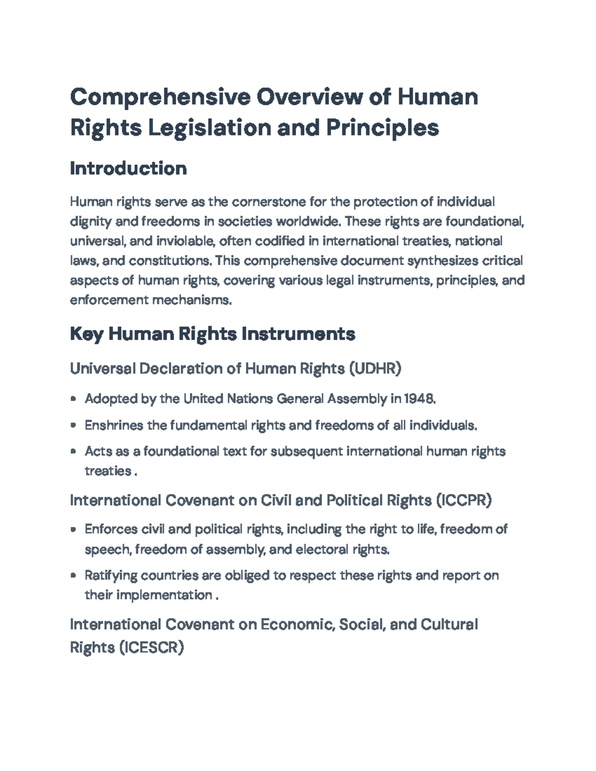Human Rights Legislation Overview: Principles & Enforcement Mechanisms ...