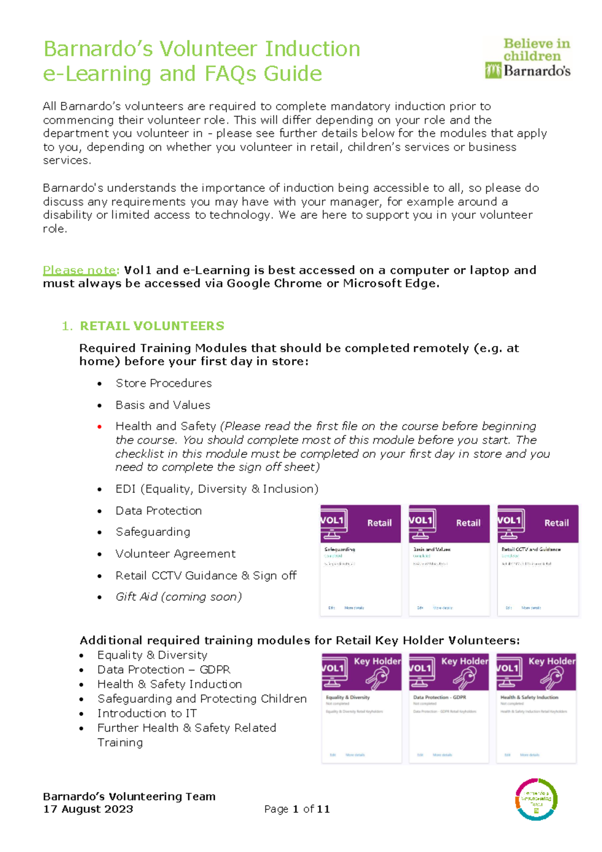 Barnardos Volunteer eLearning Induction & FAQs Guide - Studocu