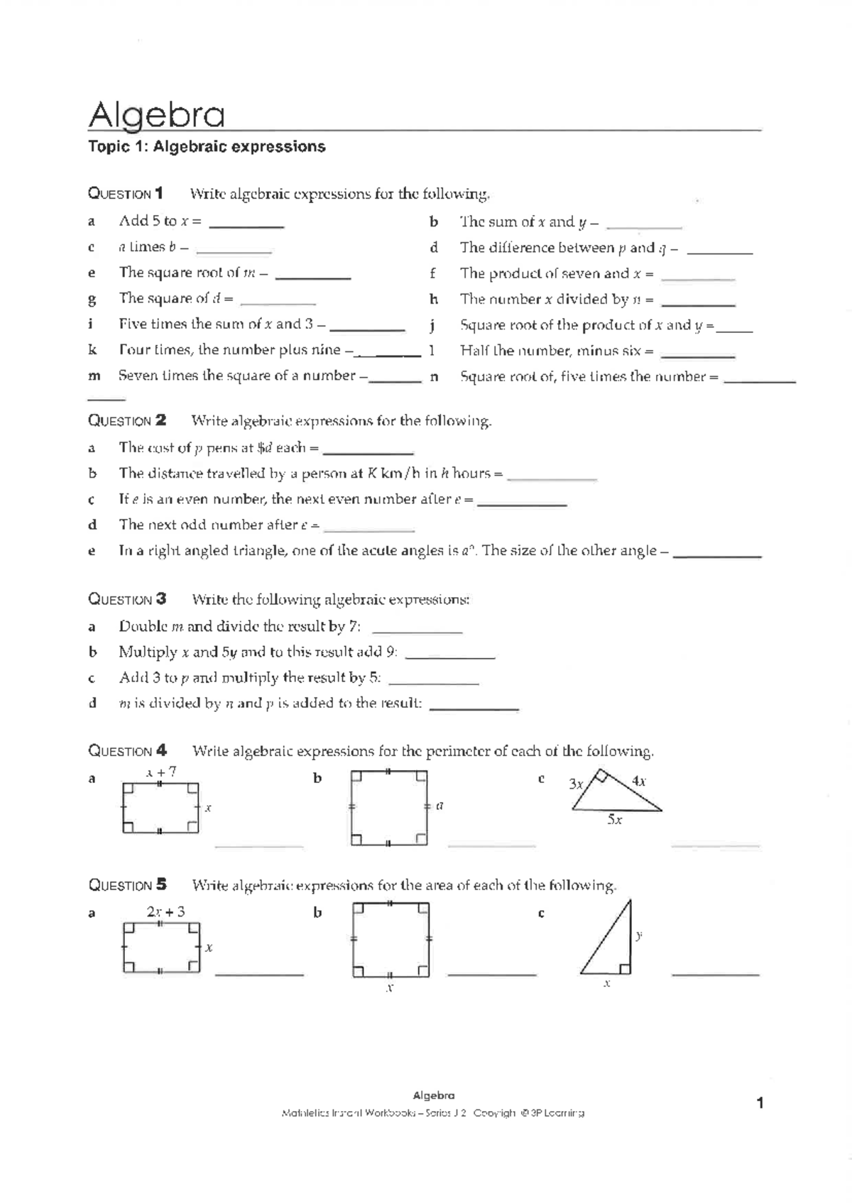 Algebra Revision Set: Expressions, Fractions, and Special Products ...