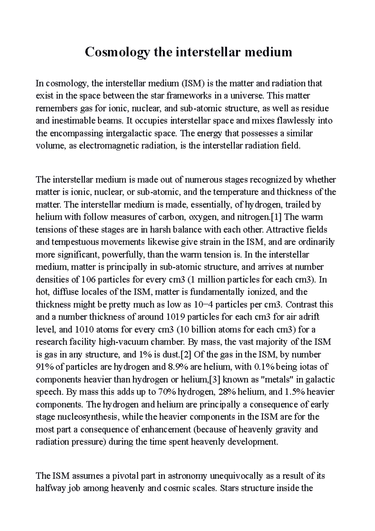 Cosmology the interstellar medium - This matter remembers gas for ionic ...