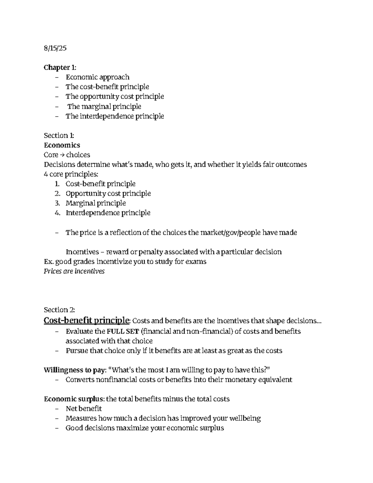ECON 101: Chapter 1 - Economic Principles Overview - Studocu