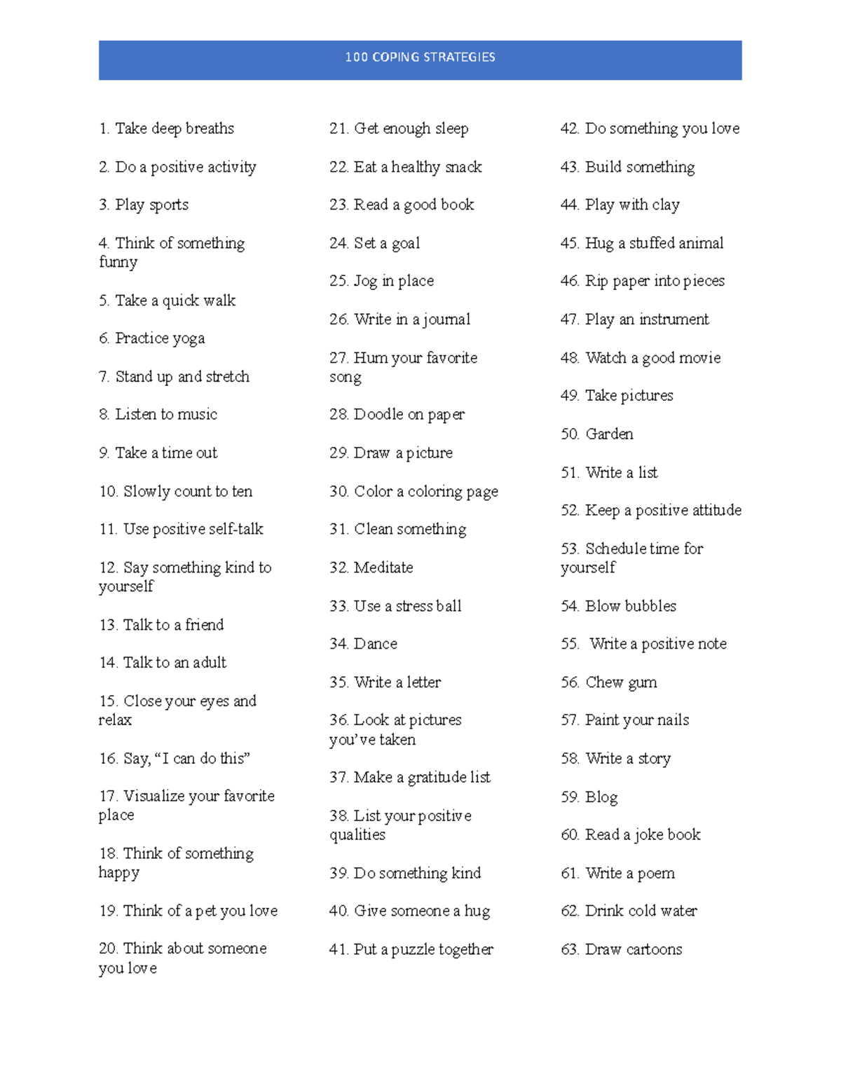 100 Coping Strategies for Stress Management and Emotional Well-Being ...