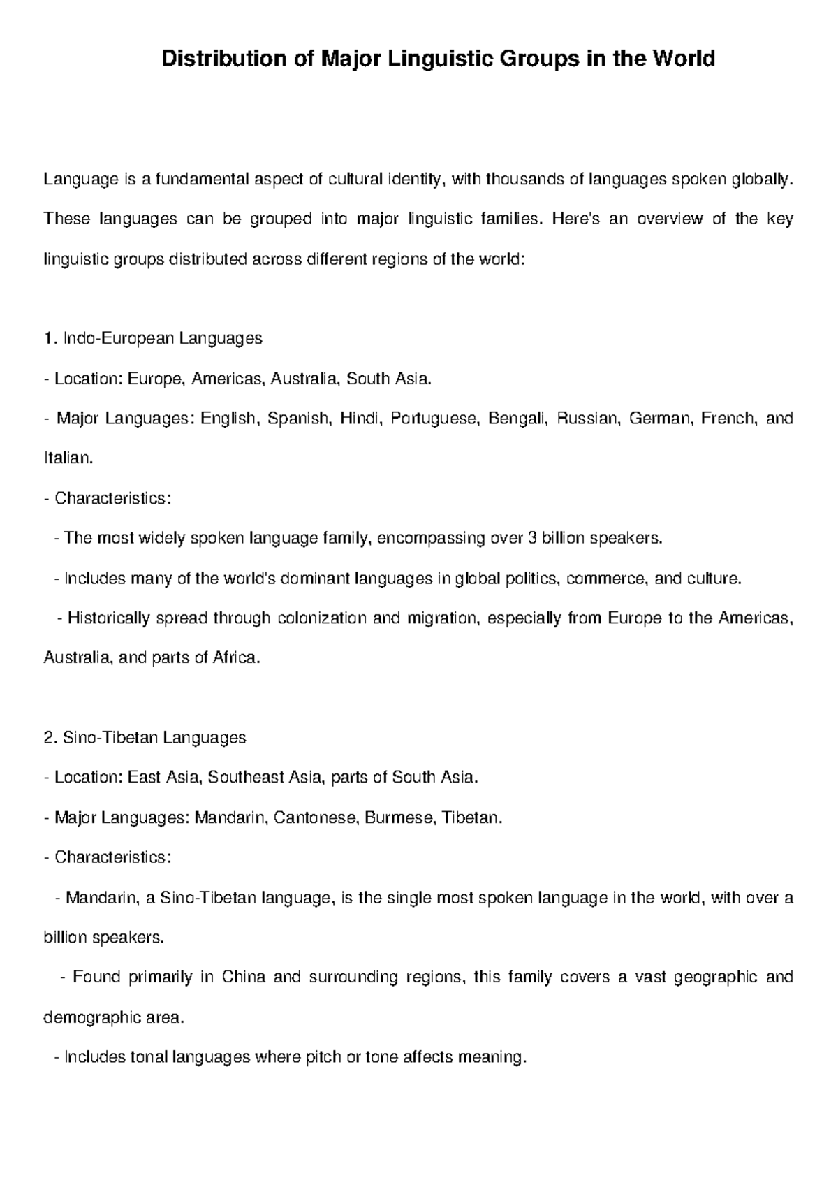 Distribution of Major Linguistic Groups Worldwide: An Overview - Studocu