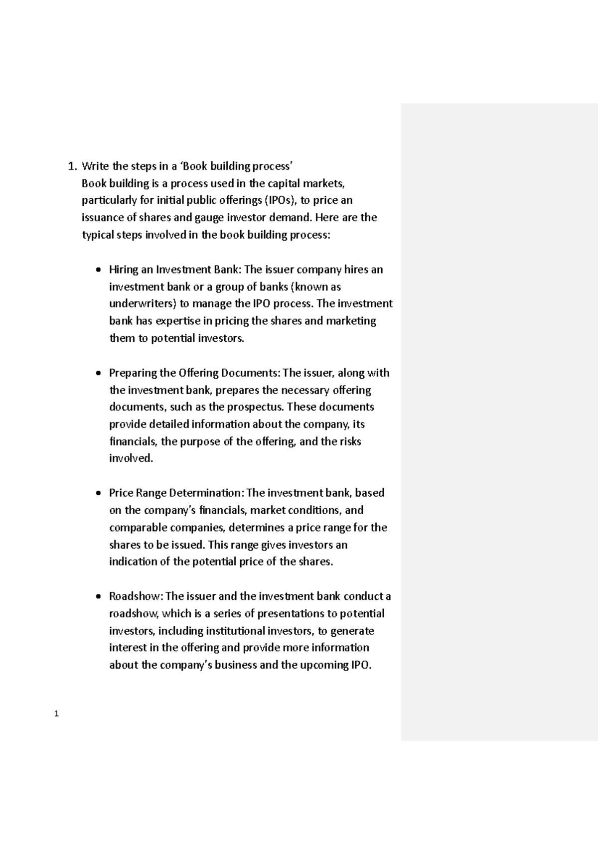 Imp FIM2 - Key Steps in the Book Building Process for IPOs - Studocu