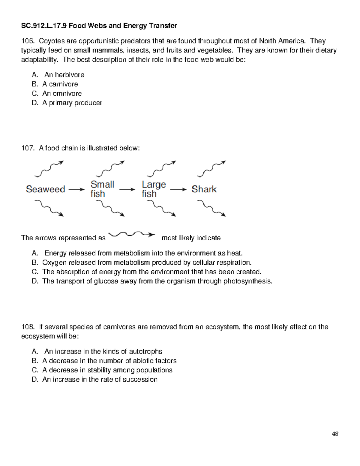 Ecology Biology EOC Study Guide - SC.912.L.17 Food Webs and Energy ...