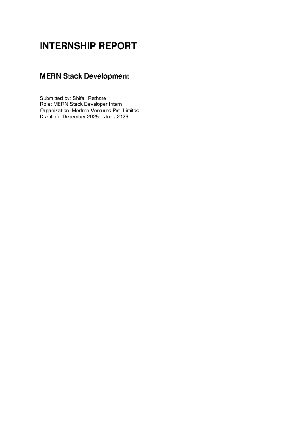 MERN Stack Development Internship Report by Shifali Rathore - Studocu