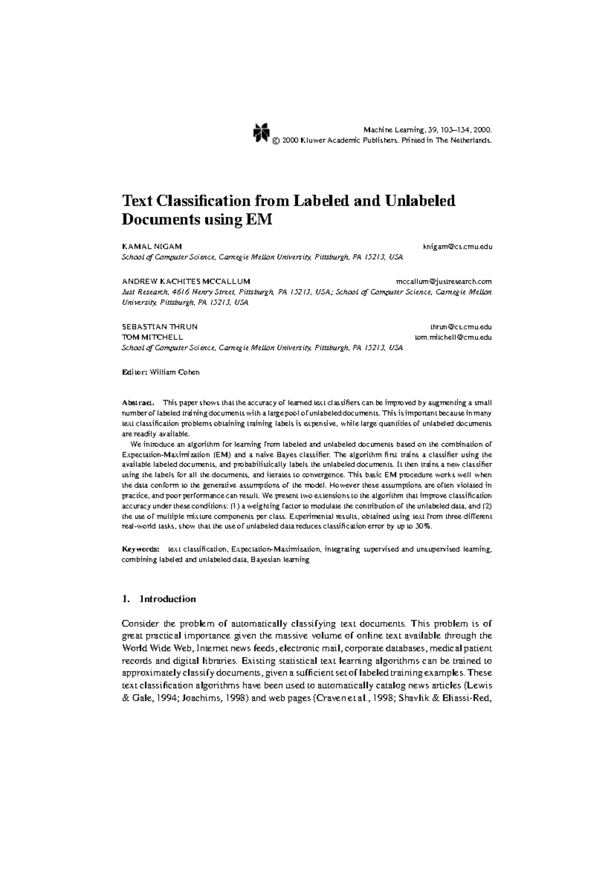 Text Classification Using EM: Enhancing Accuracy with Labeled ...