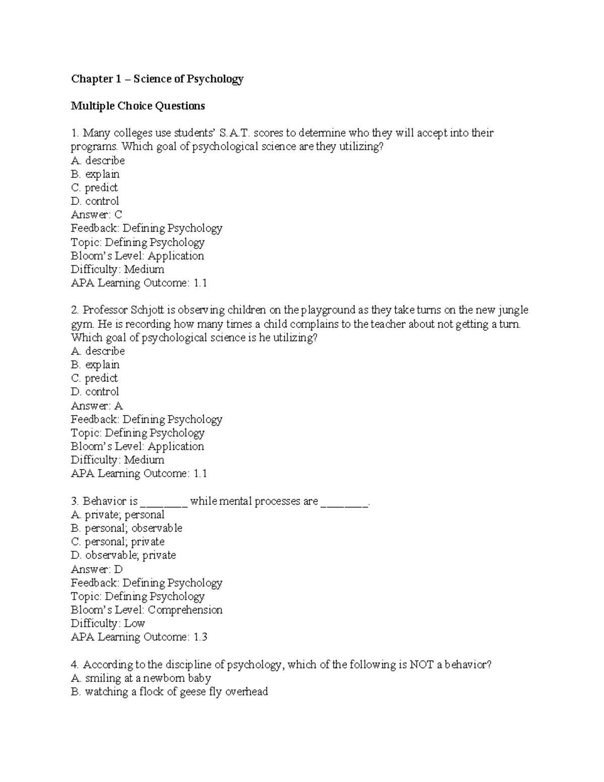 King SP 2e tb ch01 - Practice questions for intro to psychology ...