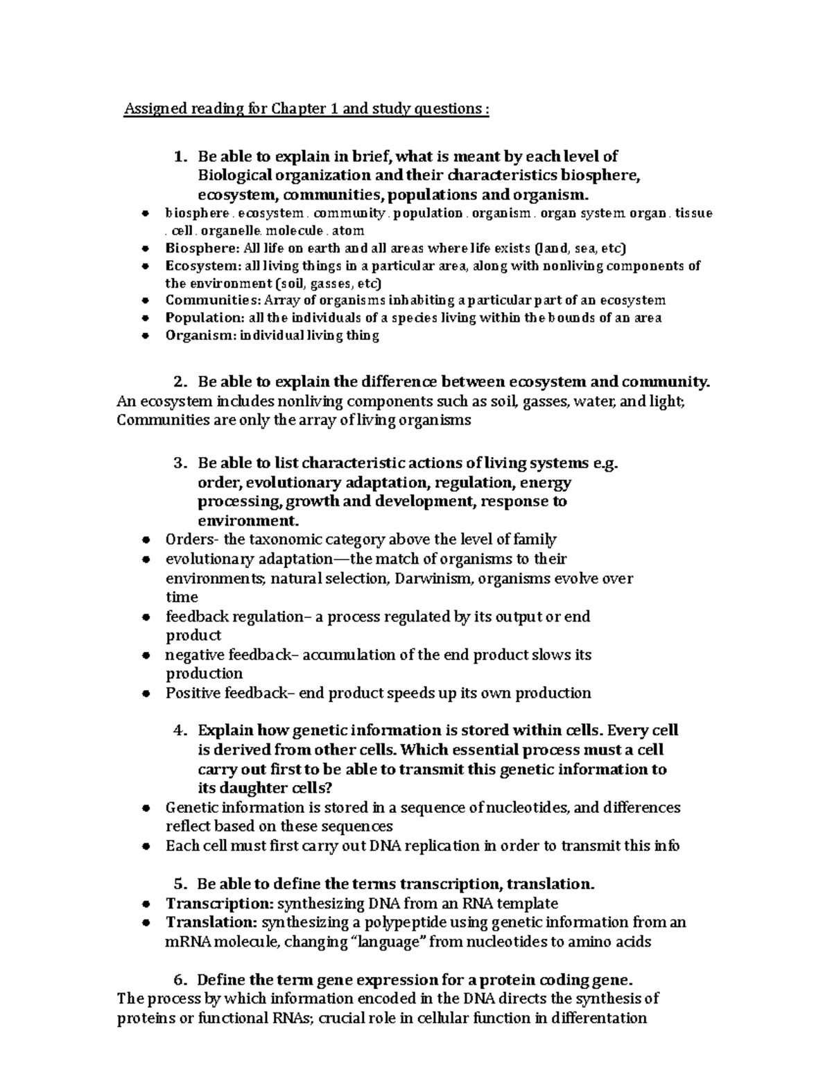 Biology 101: Chapter 1-3 Study Notes and Key Concepts - Studocu