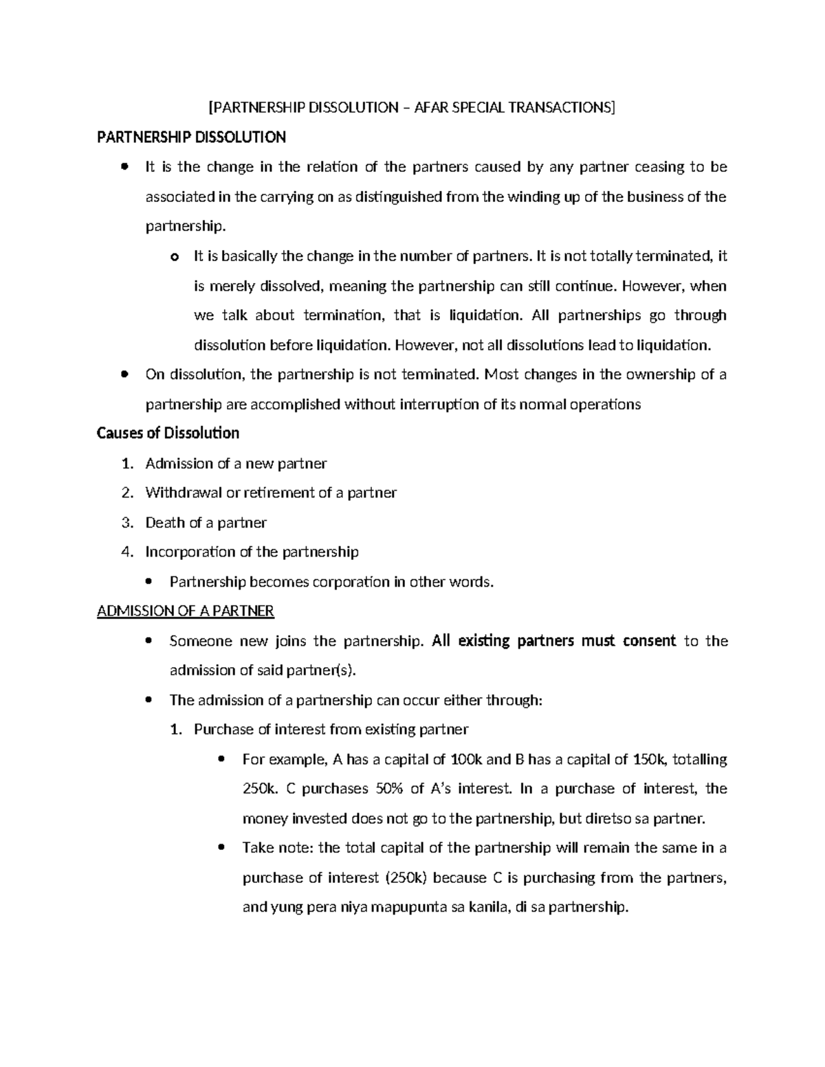 Accounting FOR Special Transaction Notes ( Partnership Dissolution ...