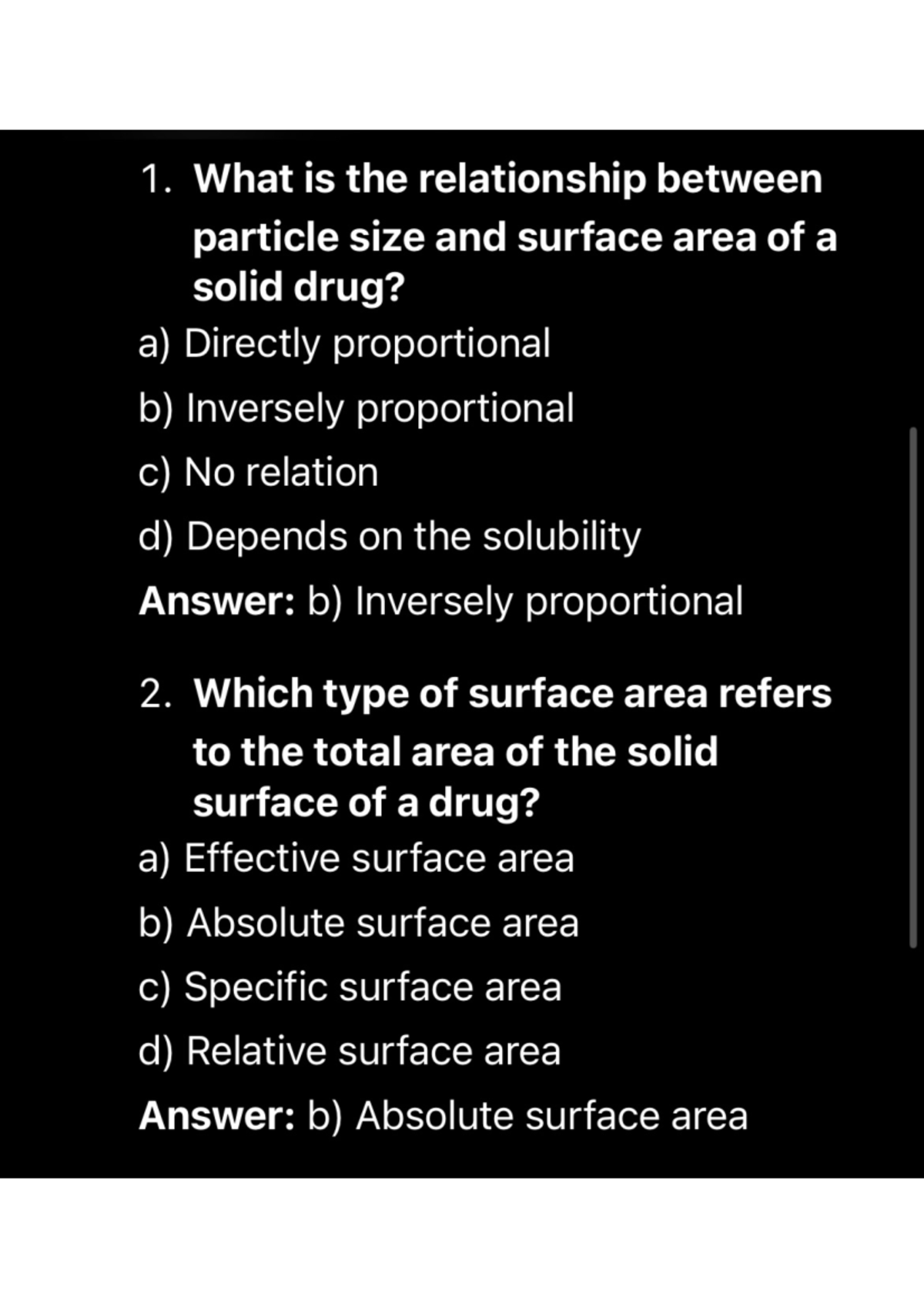 MCQ Notes on Drug Particle Size & Surface Area (PHAR 101) - Studocu