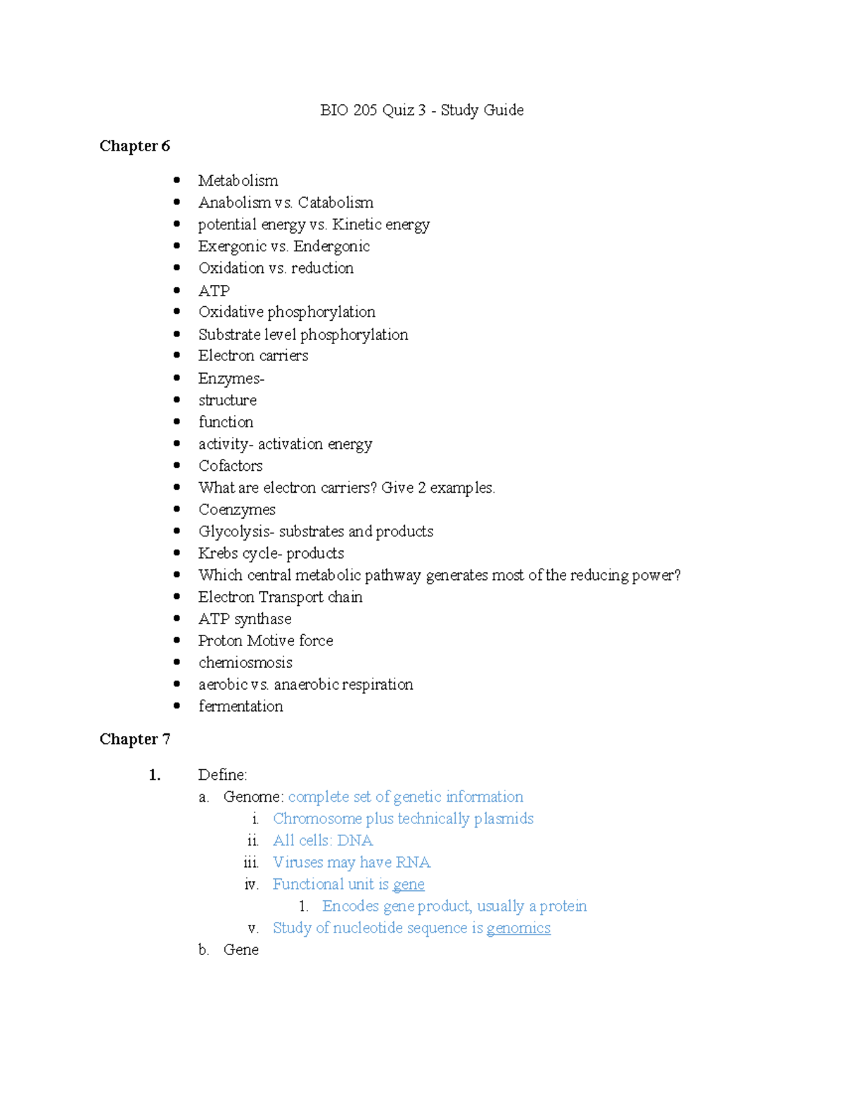 BIO 205 Quiz 3 - Comprehensive Study Notes on Metabolism & Genetics ...