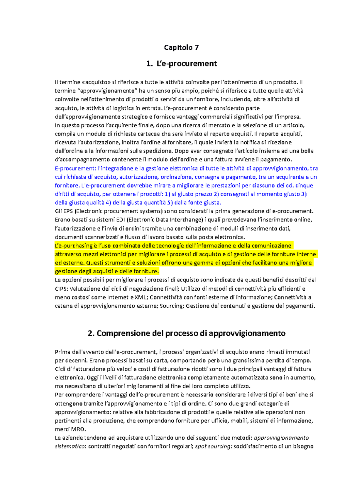 Riassunto delle slides di Management Modulo 2: E-procurement e Mercati ...