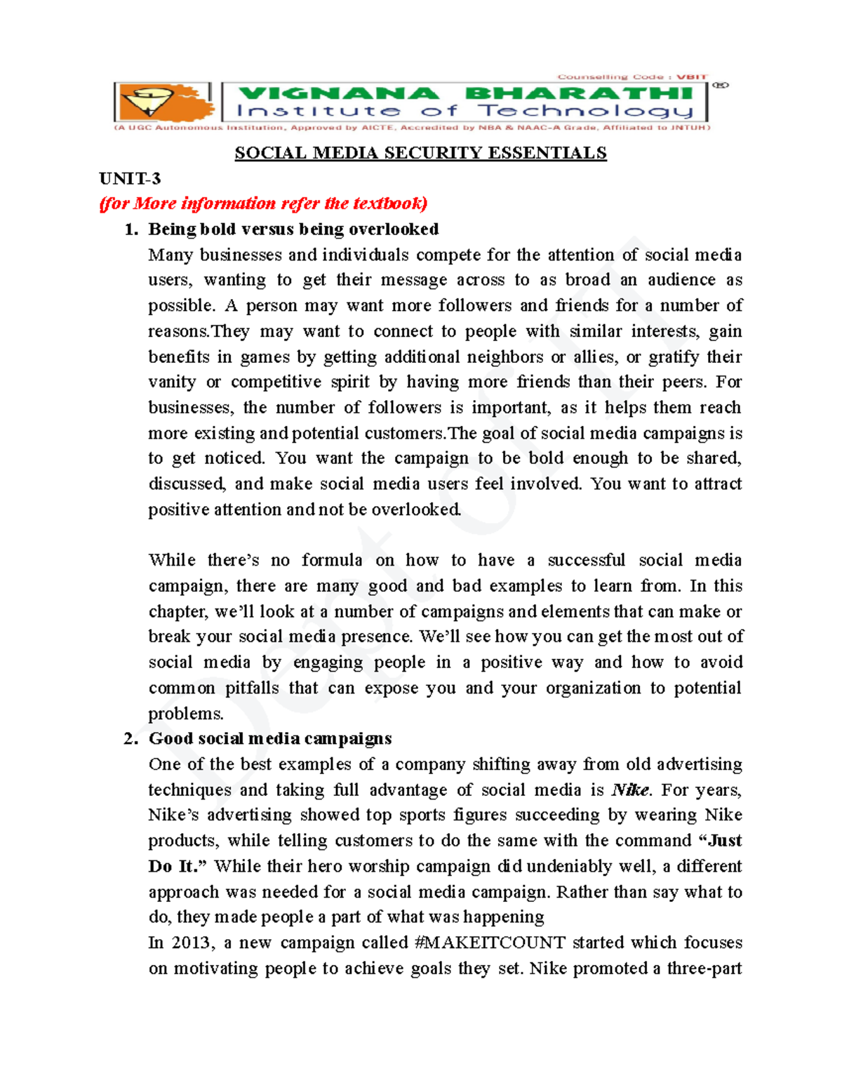 SMS UNIT-3 - Social Media Security Campaigns and Insights - Studocu