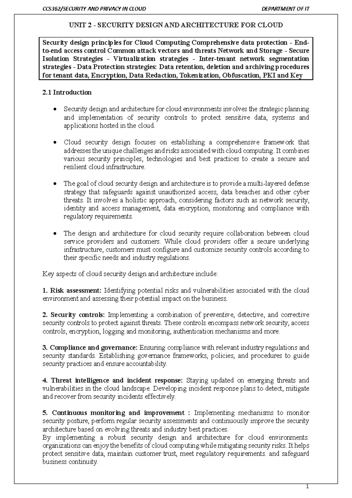 SPC - UNIT 2 - Security Design and Architecture for Cloud Computing ...