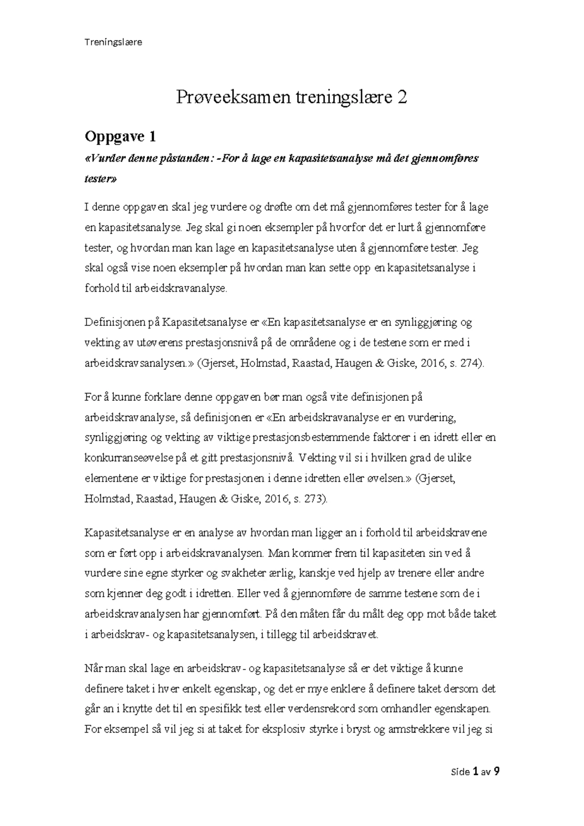 Treningslære eksamen - Treningslære 2 Treningslære eksamen vår 2024 ...