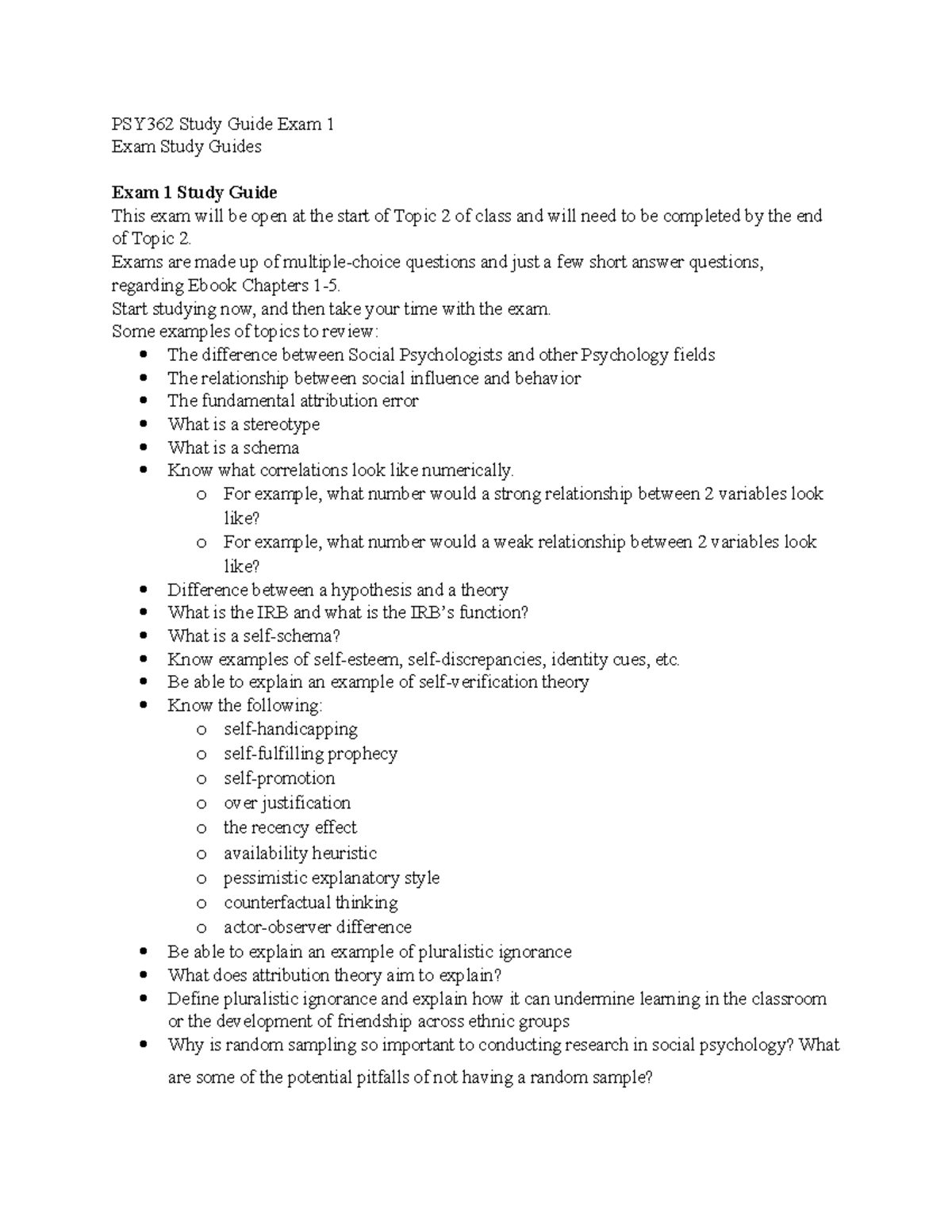PSY362 Exam 1 Study Guide: Key Topics & Review Tips - Studocu