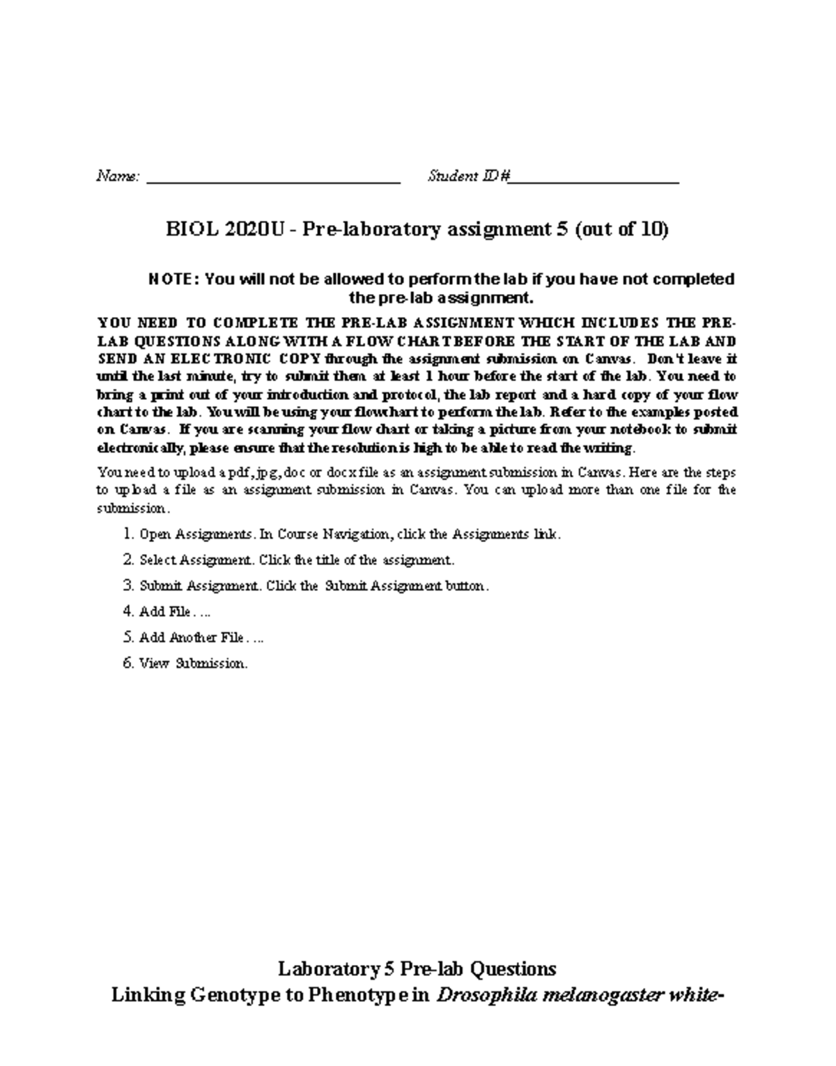 Genetics - Pre Lab 5 - ####### Name ...