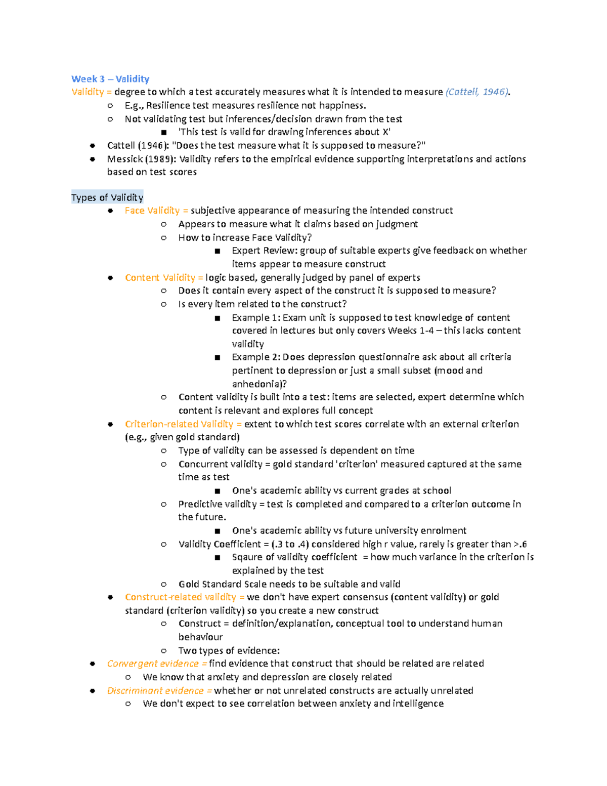 402 Lecture 3: Understanding Validity in Psychological Testing - Studocu