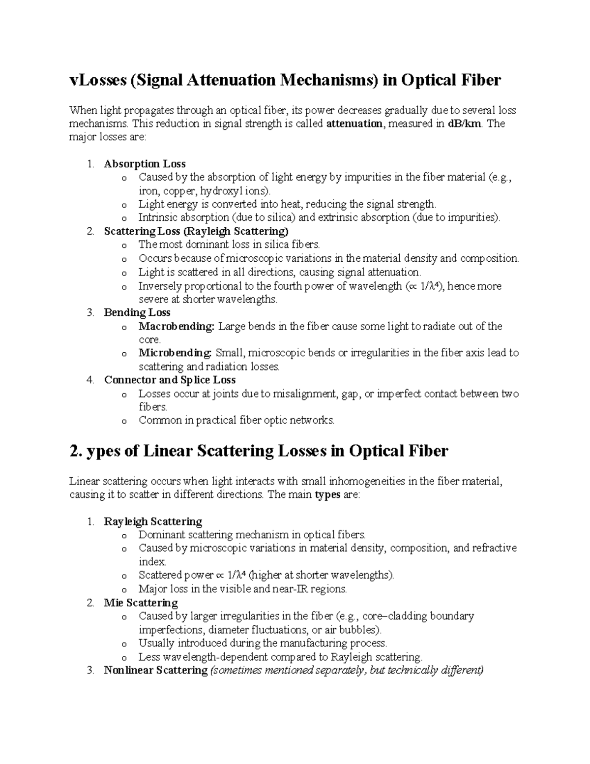 Optical Fiber Loss Mechanisms: Attenuation & Scattering (Course Code ...