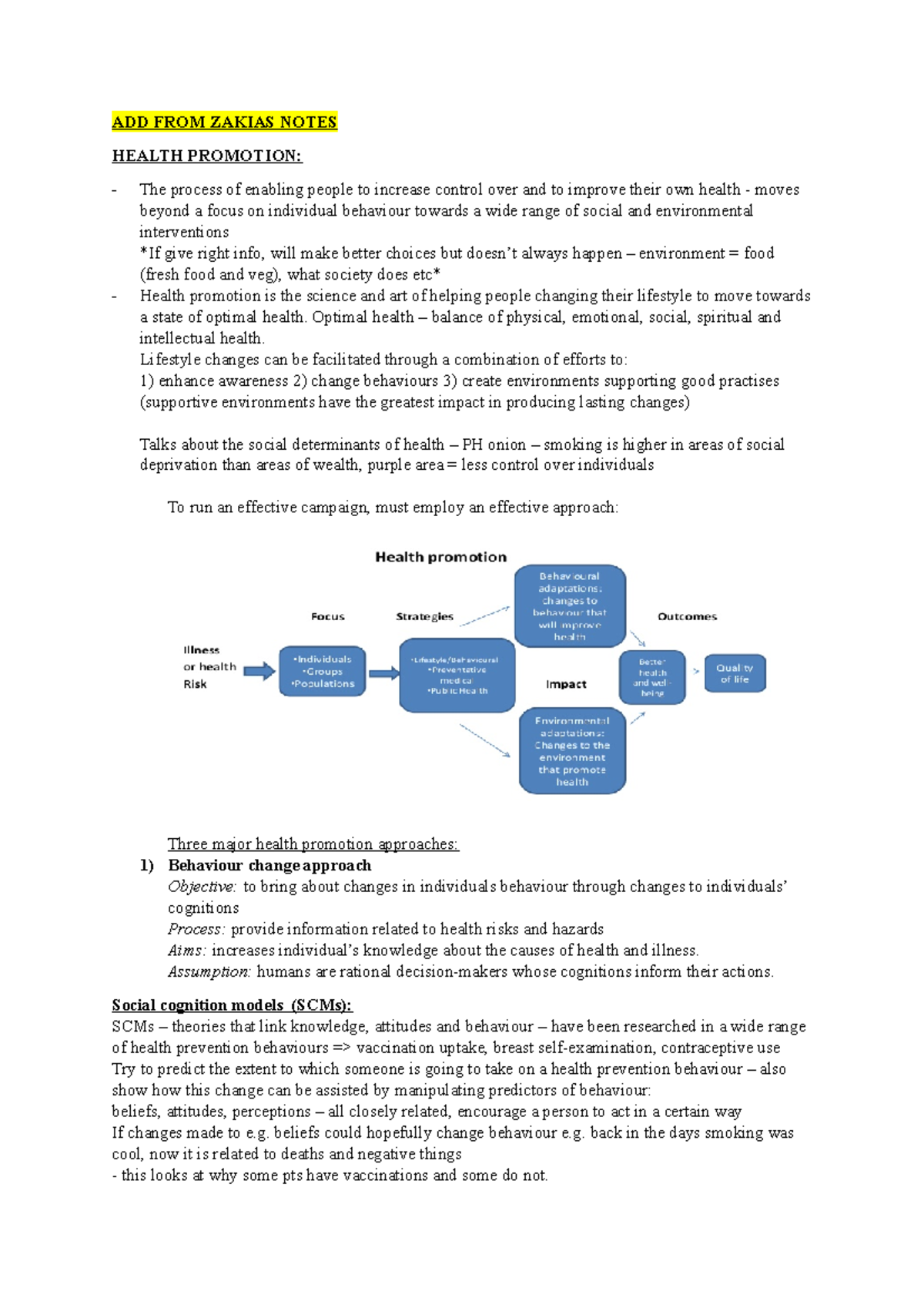 HEA 301 - Summary of Health Promotion Lecture Notes - Studocu