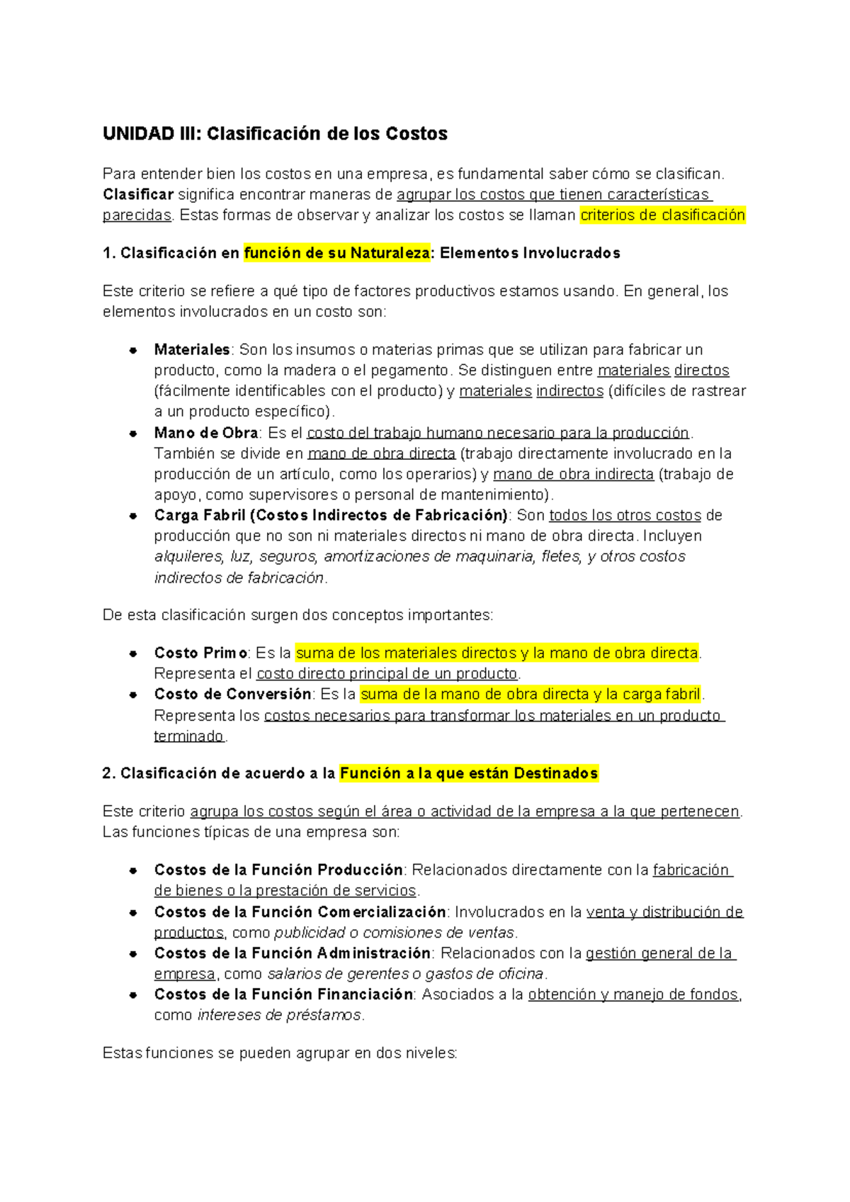 UNIDAD 3: Clasificación de los Costos en la Empresa - Studocu