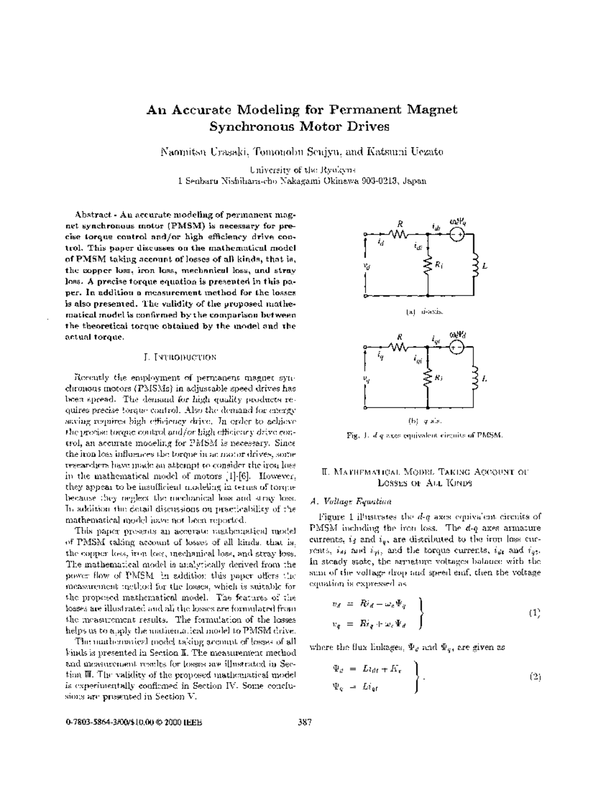 Accurate Modeling of PMSM Drives: Losses and Torque Control Analysis ...